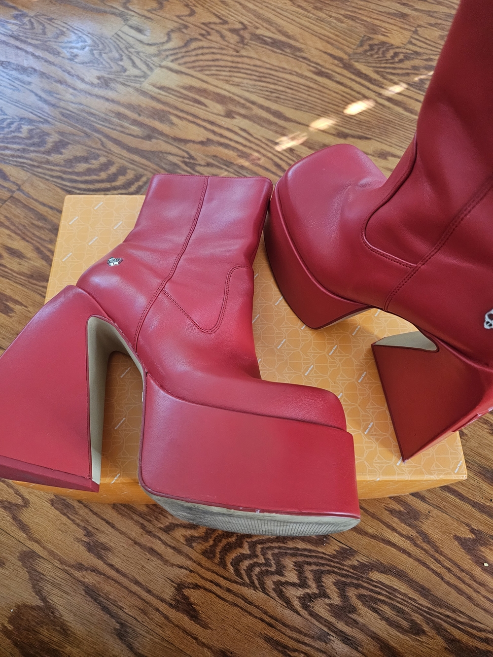 Naked Wolfe Red Platform Knee-High Boots